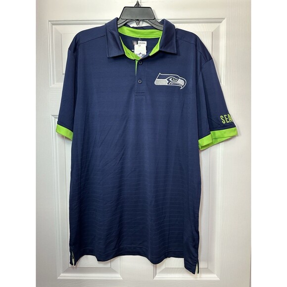 Size XL NFL Team Apparel Seattle Seahawks On Field Polo Shirt Blue Men NEW - Picture 1 of 3